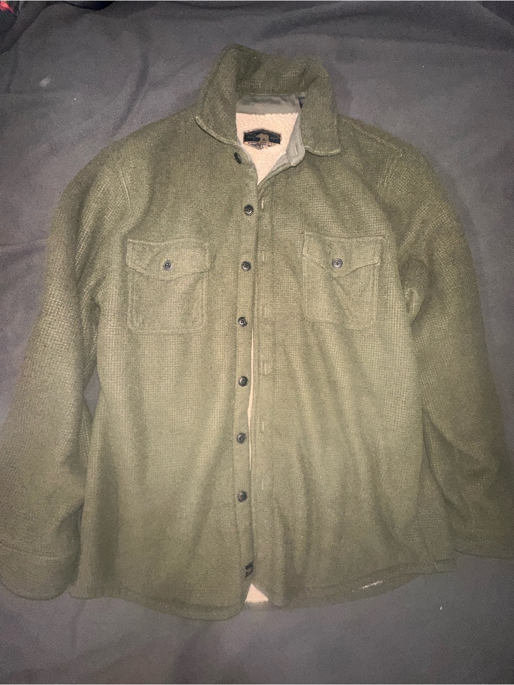 Men's Olive Green Military-Style Button Front Field Sweater